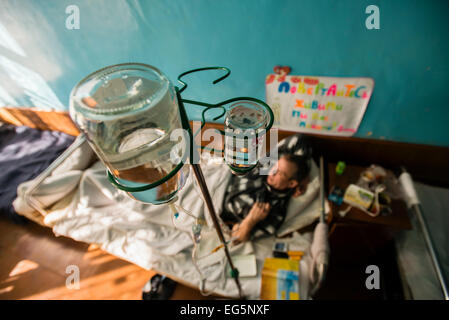 ATO soldier getting medical treatment in Military Hospital, Ukraine. During Ukrainian-Russian conflict military hospitals overloaded for more than 30%. Most of clinics work with old soviet medical equipment, and lack of modern machines such as tomographs. 16 of February. Photo by Oleksandr Rupeta Stock Photo