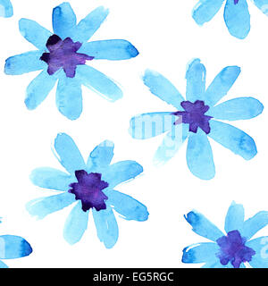 Blue watercolor flowers seamless pattern Stock Photo