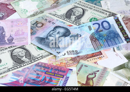 Money background - Various banknotes close-up Stock Photo