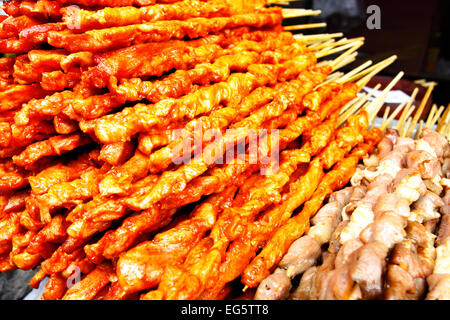 Meat skewers. Street fast food in Shanghai, China Stock Photo