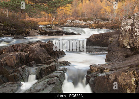 River Affric flowing through a rocky gorge, Glen Affric National Nature Reserve, Scotland, UK, October 2012. Stock Photo
