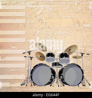 abstract beige grunge piano background with black drum kit Stock Photo