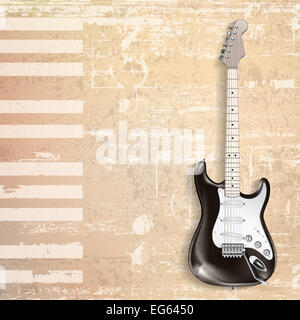 abstract beige grunge piano background with black electric guitar Stock Photo
