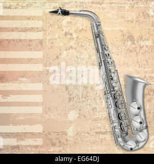 abstract beige grunge piano background with silver saxophone Stock Photo