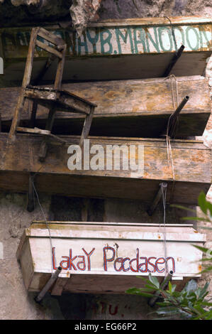 Hanging coffins. Echo Valley. Sagada. Northern Luzon. Philippines. Hanging coffins are coffins which have been placed on cliffs. Stock Photo