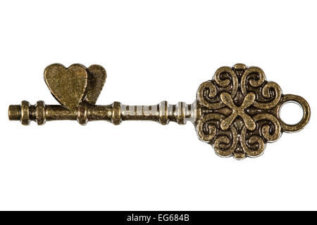Key from the heart, a symbol of romantic relationships, isolated on white background Stock Photo