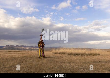 Mongolian traditional attire for a queen, steppes and mountains near ...