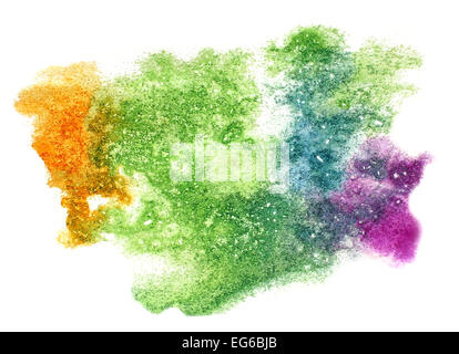 splash green, yellow, purple paint blot watercolour color water Stock Photo
