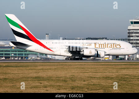 Airbus A380 on runway with man standing by nosewheel Stock Photo - Alamy