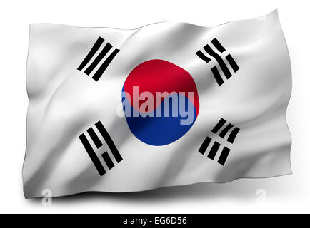 Waving flag of South Korea isolated on white background Stock Photo