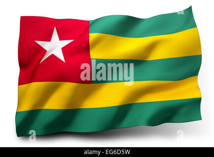 Waving flag of Togo isolated on white background Stock Photo