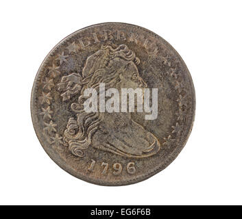 Rare United States of America coin colors isolated on white background. Coin rim damaged-dented in some locations. Stock Photo