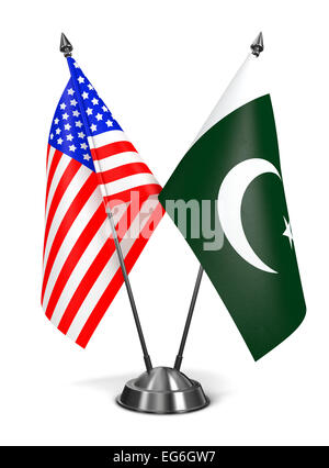 USA and Pakistan - Miniature Flags Isolated on White Background. Stock Photo