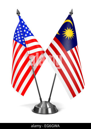 USA and Malaysia - Miniature Flags Isolated on White Background. Stock Photo