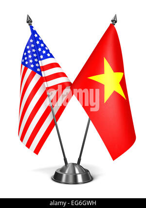 USA and Vietnam - Miniature Flags Isolated on White Background. Stock Photo