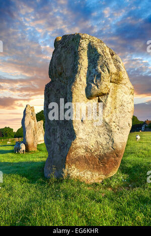 Avebury neolithic standing stone circle, largest in England at sunset, A UNESCO World Heritage Site, Wiltshire, England, Europe Stock Photo