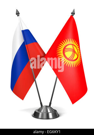 Russia and Kyrgyzstan - Miniature Flags Isolated on White Background. Stock Photo