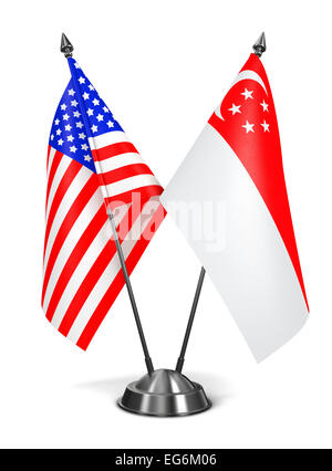 USA and Singapore - Miniature Flags Isolated on White Background. Stock Photo