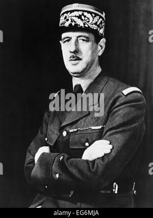 Charles de Gaulle in exile in Britain during World War 2. He resisted the German occupiers, the Vichy collaborators, and fought Stock Photo