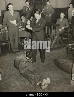 Reenactment of the beheading of Lt. Darwin Emry during war crimes trial in Yokohama, Japan. Emry was one of seven survivors of