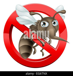 A no mosquitoes illustration of a cartoon mosquito in red circle stop sign Stock Photo
