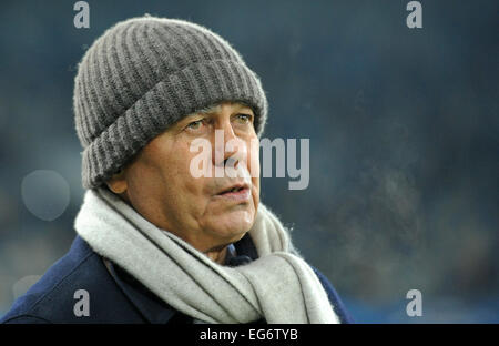 Lviv, Ukraine. 17th Feb, 2015. Donetsk's head coach Mircea Lucescu before the UEFA Champions League Round of 16 first leg soccer match between Shakhtar Donetsk and FC Bayern Munich at the Arena in Lviv, Ukraine, 17 February 2015. Photo: Andreas Gebert/dpa/Alamy Live News Stock Photo