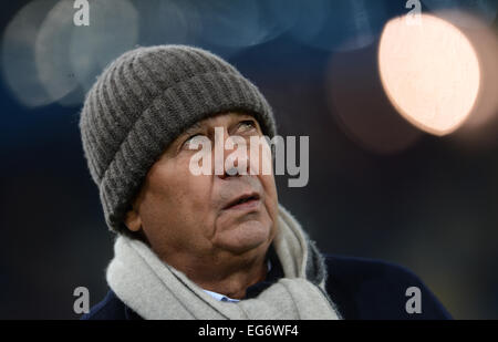 Lviv, Ukraine. 17th Feb, 2015. Donetsk's head coach Mircea Lucescu before the UEFA Champions League Round of 16 first leg soccer match between Shakhtar Donetsk and FC Bayern Munich at the Arena in Lviv, Ukraine, 17 February 2015. Photo: Andreas Gebert/dpa/Alamy Live News Stock Photo