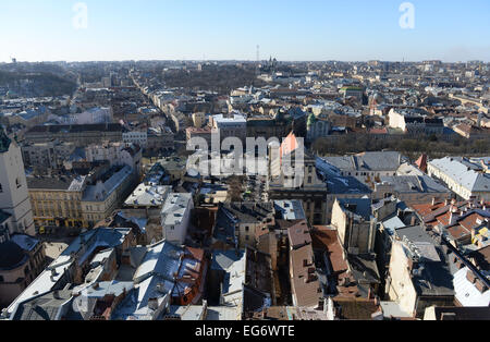 General view of downtown Lviv, Ukraine, February 17, 2015. Photo: Andreas Gebert/dpa Stock Photo