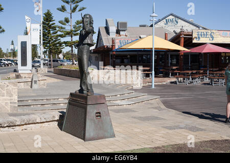 Statue of Bon Scott in Fremantle, Perth. Western Australia. Original lead singer for Australian rock n' roll band, AC/DC. Stock Photo