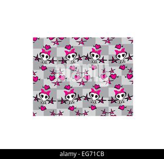Seamless emo skulls pattern Stock Vector