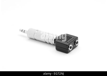 audio jack adapter single to double output Stock Photo