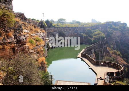 Deep tank filled by a spring coming from cow mouth, situated at the edge of the cliff at Chittorgarh Fort, Rajasthan, India, Asi Stock Photo