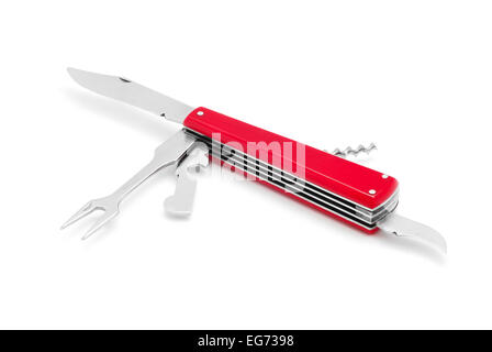 open pocket knife on white Stock Photo