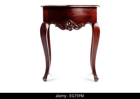 bedside table isolated on a white background, wood carving, mahogany Stock Photo