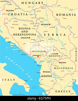 Central Balkan Political Map Stock Photo