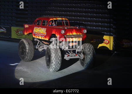 ISTANBUL, TURKEY - FEBRUARY 01, 2015: Monster Truck Fireball in Sinan Erdem Dome during Monster Hot Wheels stunt show. Stock Photo