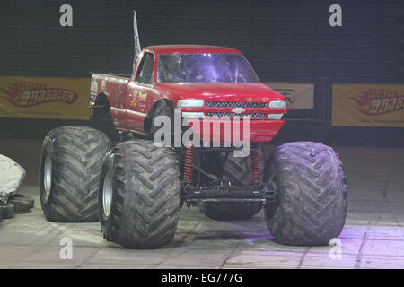 ISTANBUL TURKEY FEBRUARY 01 2015 Monster Truck Lil Devil Sinan Erdem Dome during Monster Hot Wheels stunt show. Stock Photo