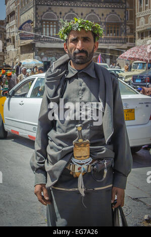 SANAA, YEMEN - February, 20: Traditionaly dressed yemeni man in the street of Sanna, Yemen, on February, 20, 2011 Stock Photo