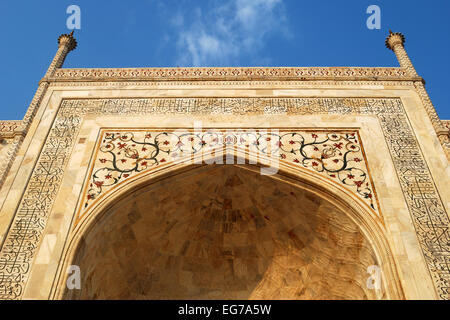 taj mahal close up agra india.This marble architecture is one of the wonders of the world. Stock Photo