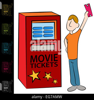 An image of a man using a movie kiosk ticket machine. Stock Photo