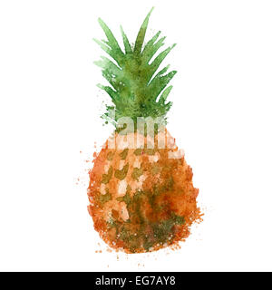 Watercolor. Pineapple on a white background. vector illustration Stock Photo