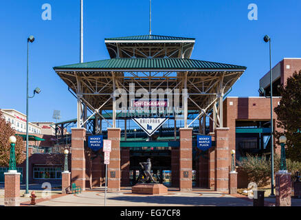 Mickey Mantle Plaza in front of the Chickasaw Bricktown Ballpark, Oklahoma City, OK, USA Stock Photo