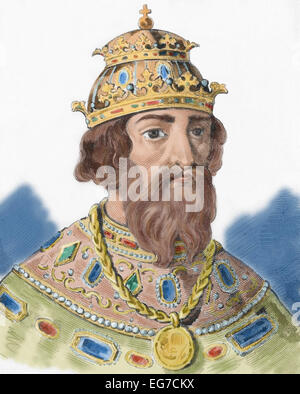 Ivan IV Vasilyevich (1530-1584), known as Ivan the Terrible. Grand Prince of Moscow (1533-1547) and Tsar of All the Russias (1547-1584). Portrait. Engraving. Colored. Stock Photo