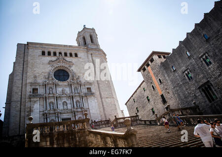 View of Girona - Gothic Cathedral Stock Photo