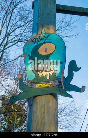 Futurama alien  on telephone pole. Stock Photo