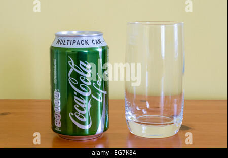 Can of Coca-Cola Life Soft Drink and Glass Stock Photo