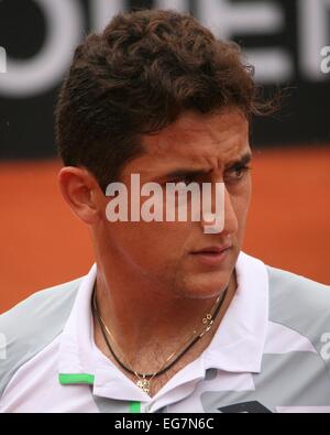 Rio de Janeiro, Brazil, February 16th 2015. Nicolas Almagro (ESP), playing with Fabio Fognini (ITA), during the match against Carlos Berlocq (ARG) and Leonardo Mayer (ARG), in the first round of the Men's Doubles tournament of the Rio Open 2015 ATP 500, held on clay courts at Jockey Club Brasileiro. Stock Photo