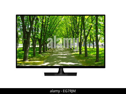 modern television set with image of beautiful park isolated on white background Stock Photo