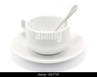 Empty coffee cup and spoon Isolated on white background Stock Photo