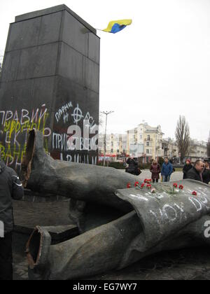 thrown big bronze monument to Lenin the leader of world proletariat in Chernihiv Stock Photo